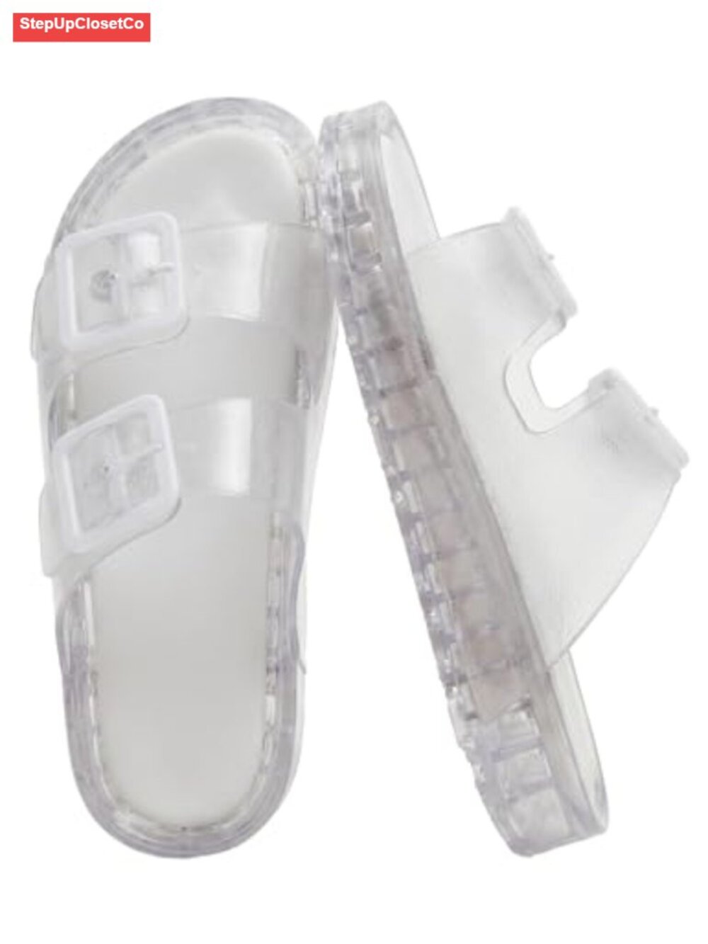 Jelly Slides for Women Non-Slip Platform Double Buckle Waterproof Sandals